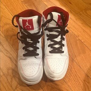 Nike White and Red High-Top Sneakers